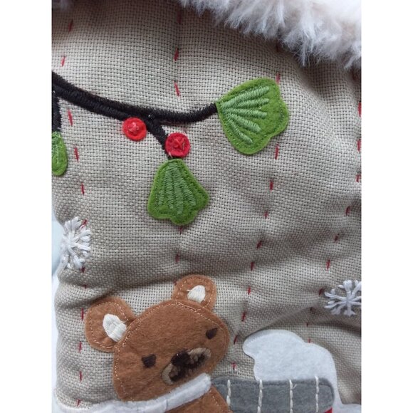 Pottery Barn Kids Hudson Woodland Bear Train Christmas Holiday Stocking Quilted - Picture 4 of 10